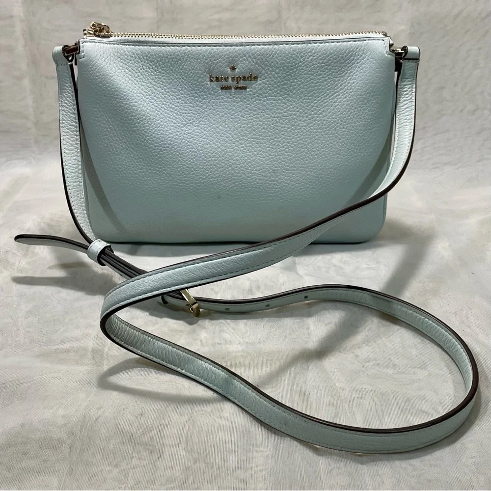 Kate Spade Leila Leather Triple Gusset Light Blue Crossbody Bag, EUC
